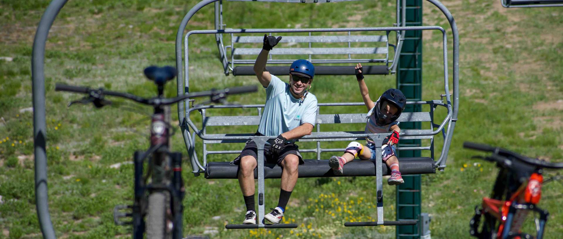 Group of friends on scenic lift ride at Brighton Resort in the summer