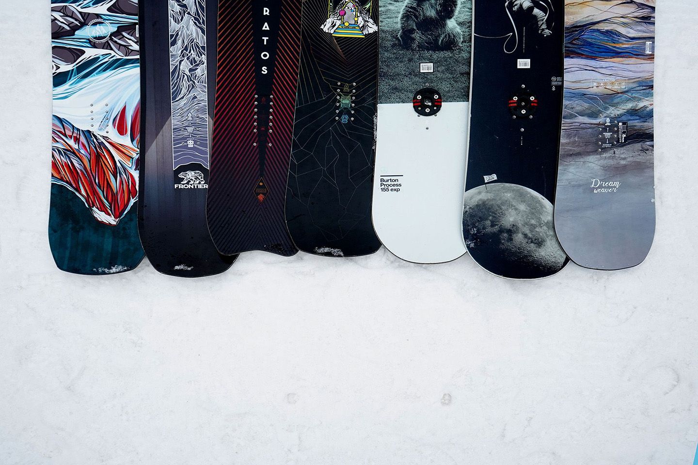 Performance rentals arranged side by side on the snow.