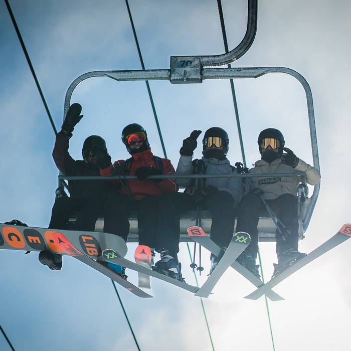 Friends on a chairlift