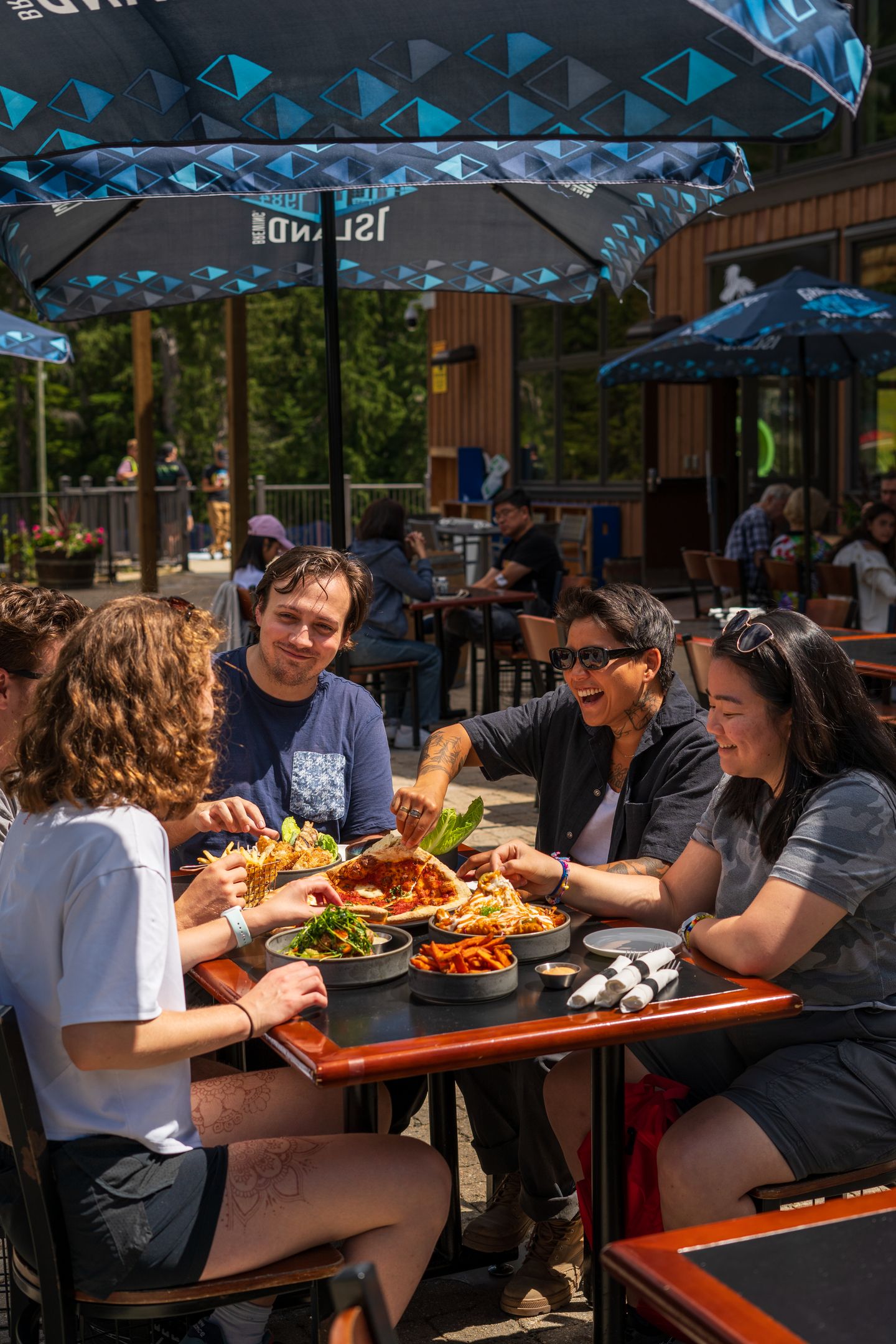 people eating on patio