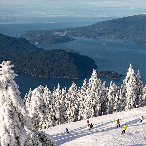 Skiers enjoy the views at Cypress Mountain