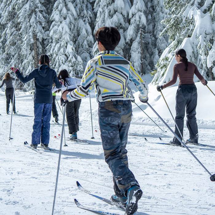 children cross country skiing