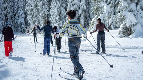 children cross country skiing