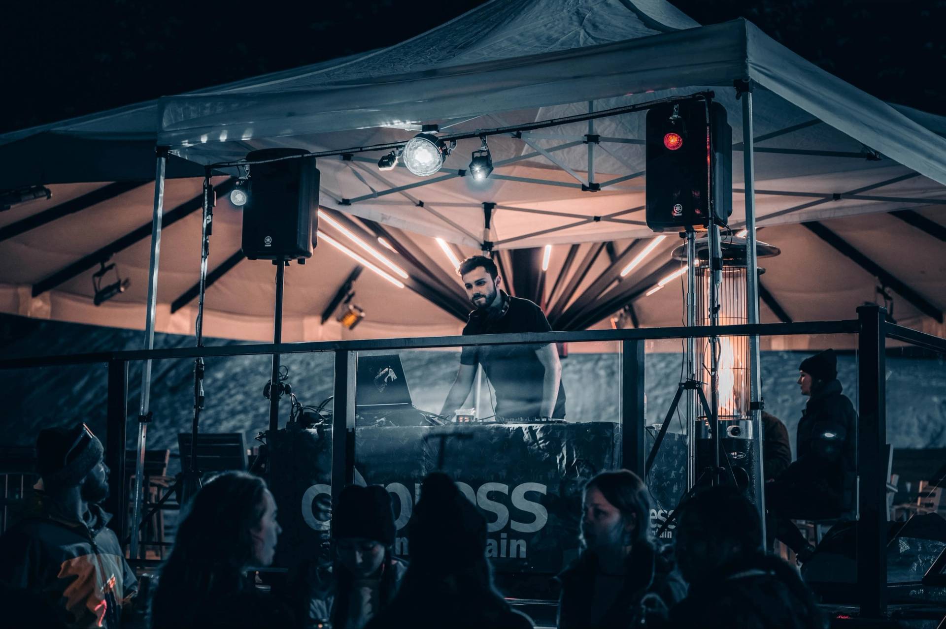 DJ performing on the patio for an apres event.