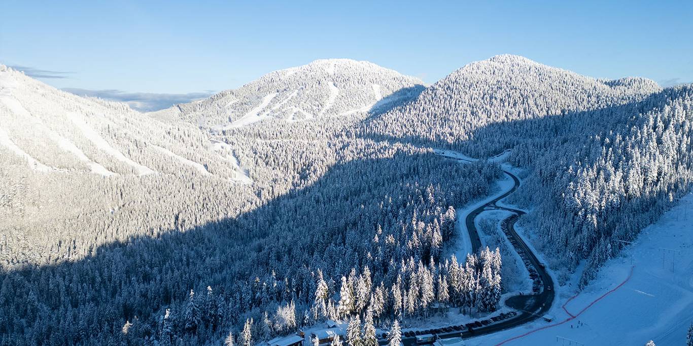 Drone shot of the parking lots during winter.