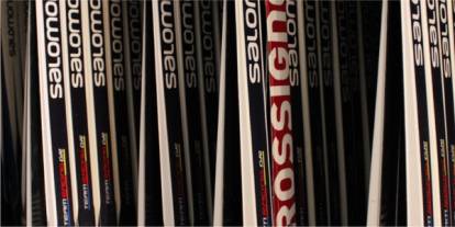 Cross country ski rentals on racks