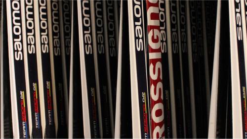 Cross country ski rentals on racks