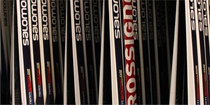 Cross country ski rentals on racks