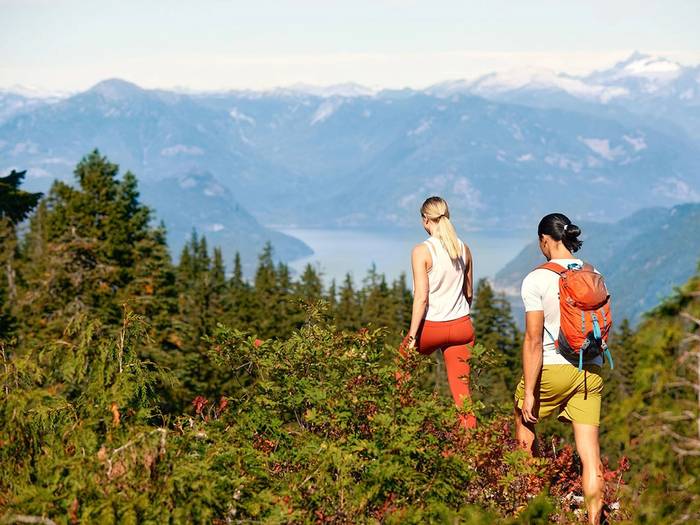A couple hiking in Cypress Mountain.
