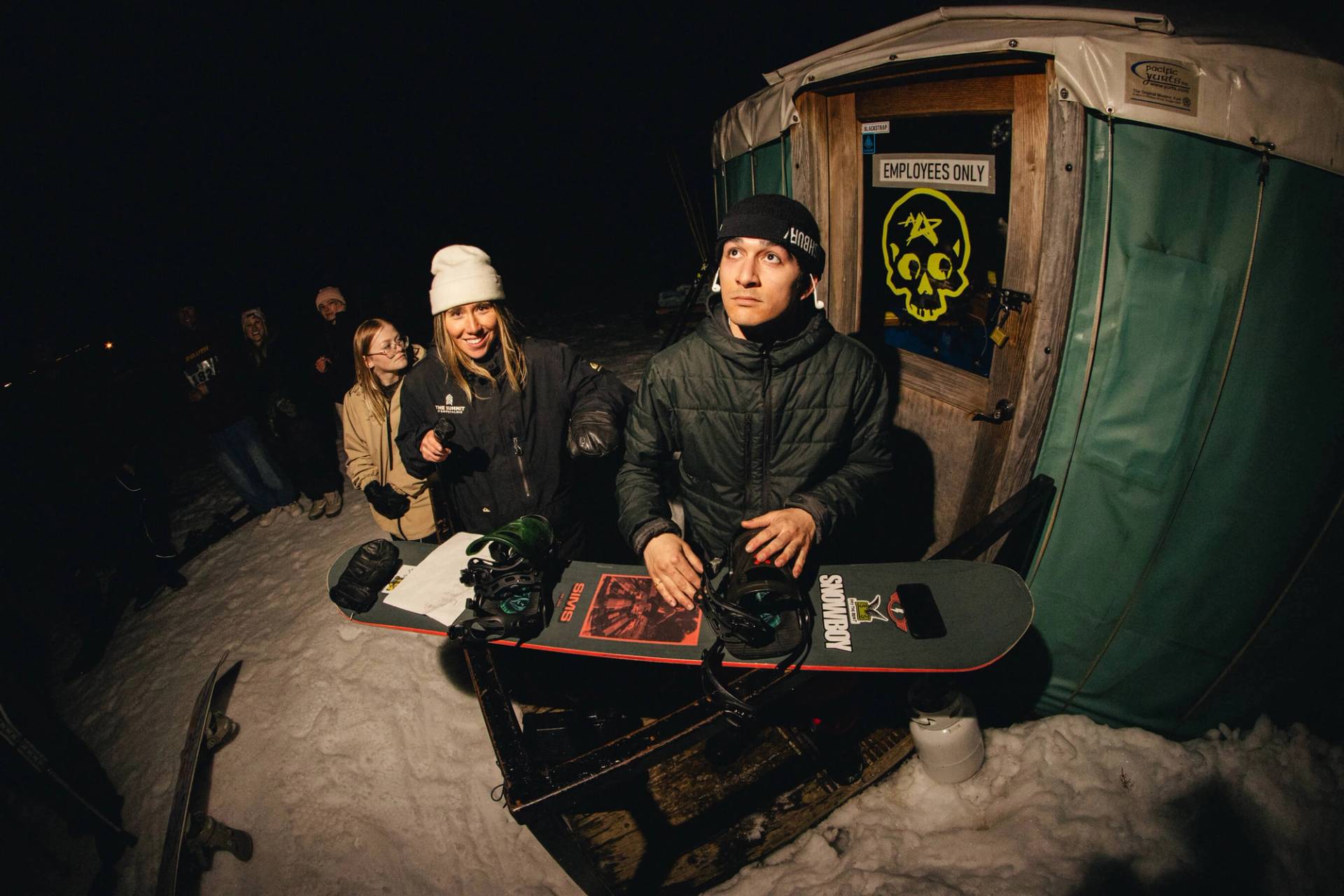 event participants near the parks yurt at night