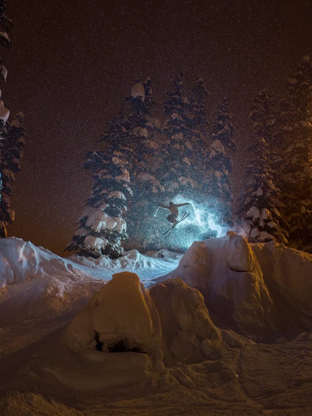 skier backlit