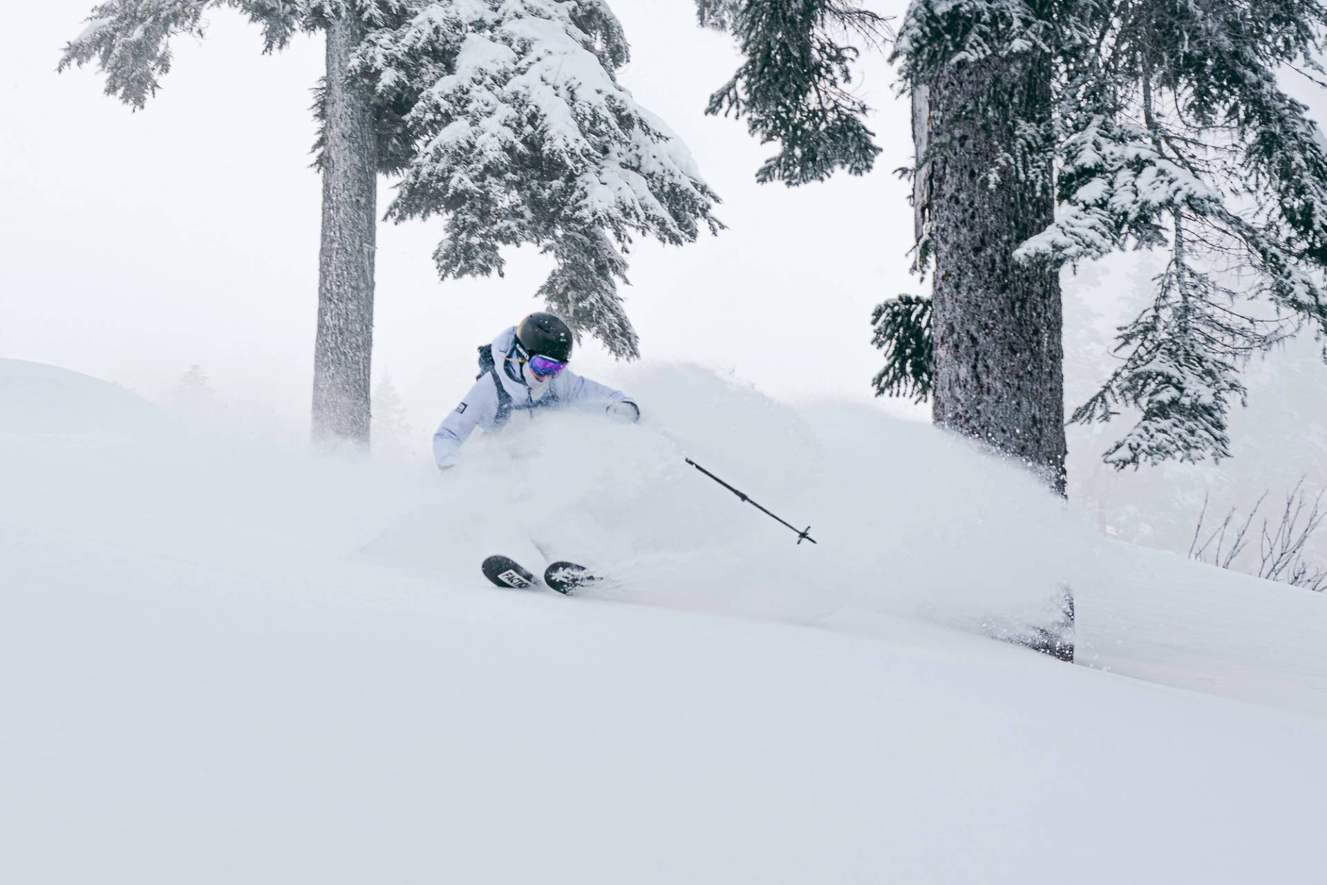 skier in deep pow