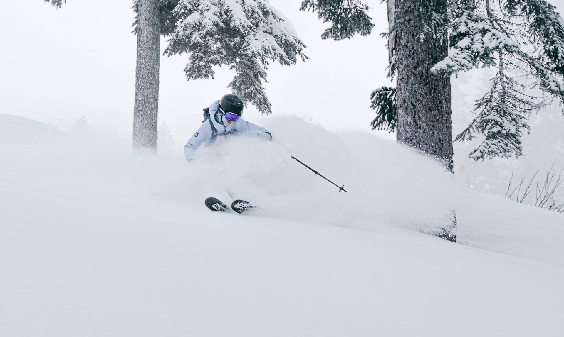skier in deep pow