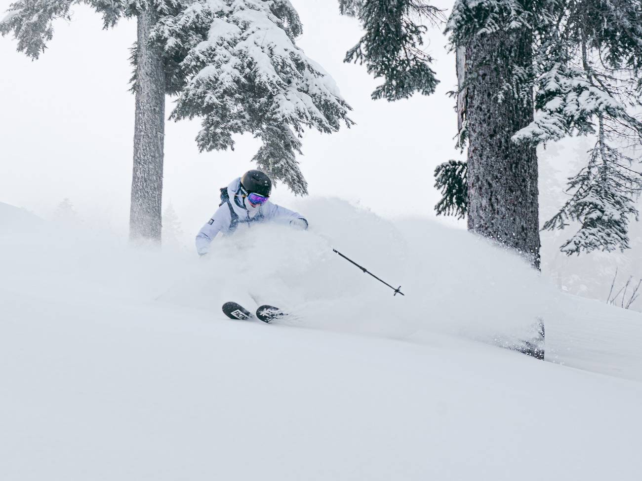 skier in deep pow