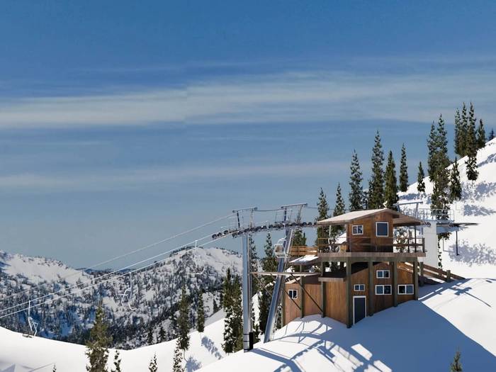 a rendering looking at the side of the top of the new edelweiss triple chairlift