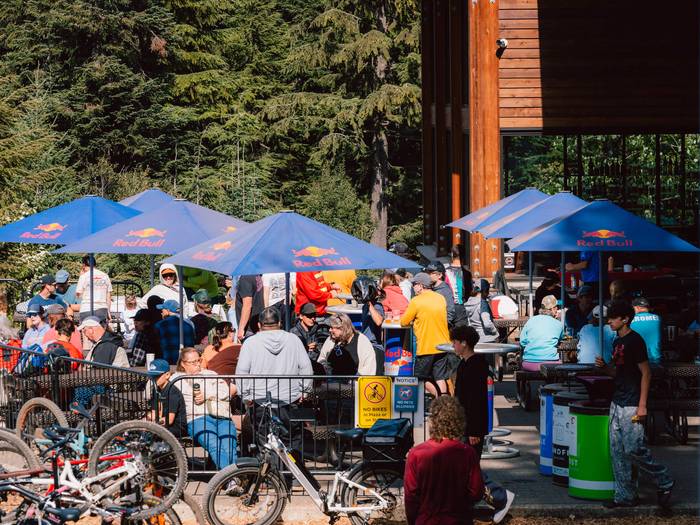 silver fir plaza busy summer day redbull branding
