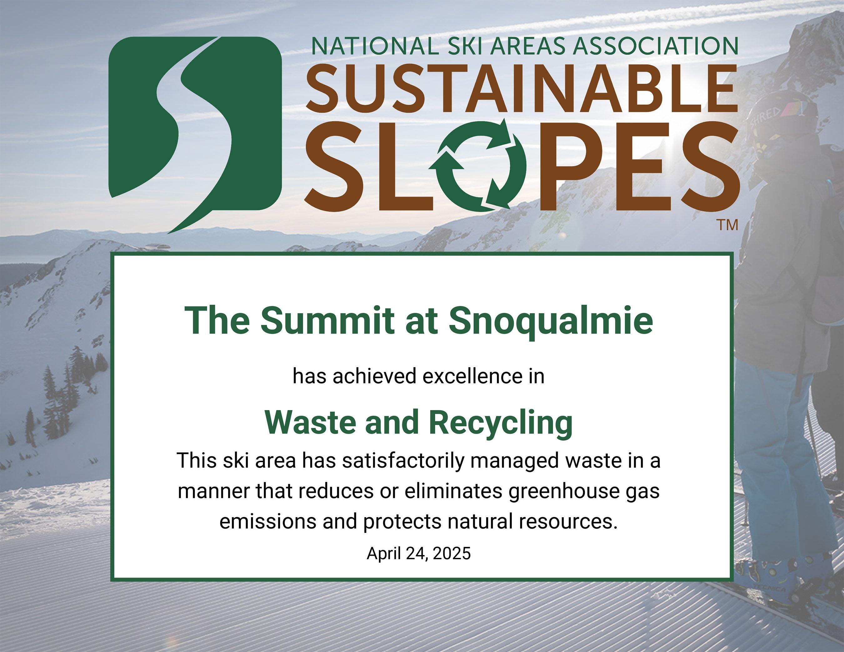 NSAA Sustainable Slopes aware for waste & recycling
