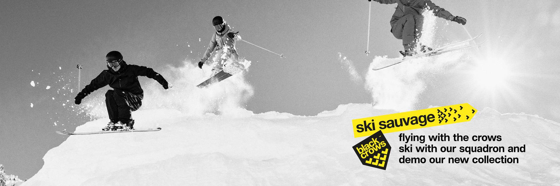 three skiers jumping, Black Crows promotional image