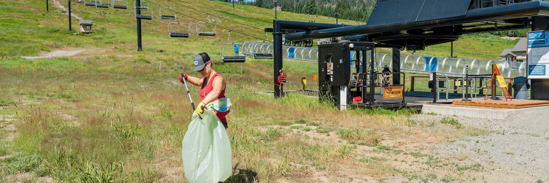 Cleaning up trash near Pacific Crest lift