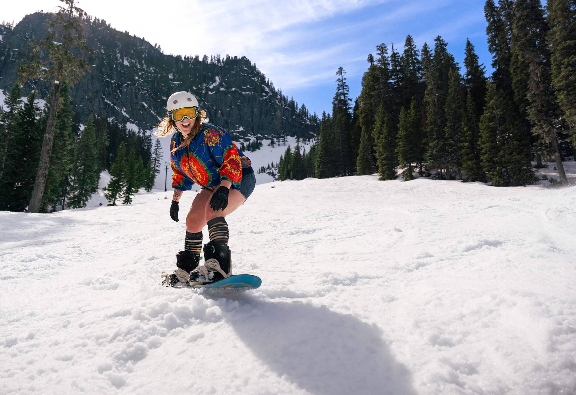 Snowboarder in spring slush