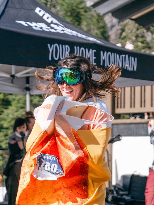 Girl in hot dog costume at Alpental