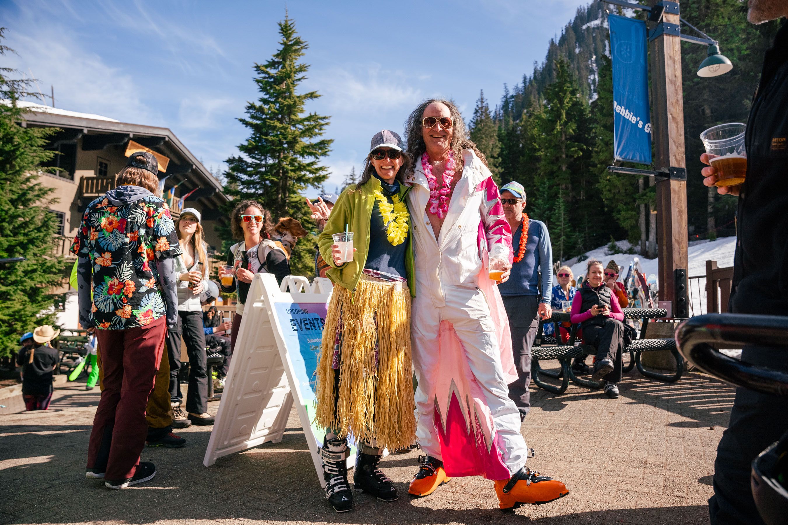 Couple in costumes at Alpental in the spring