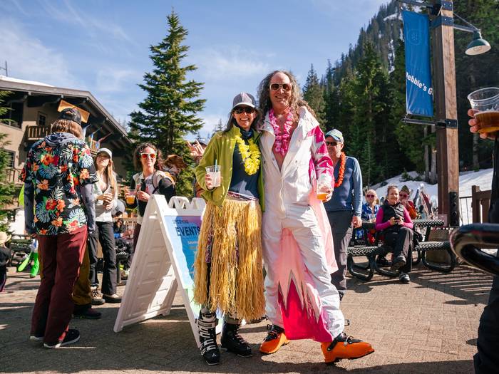 Couple in costumes at Alpental in the spring