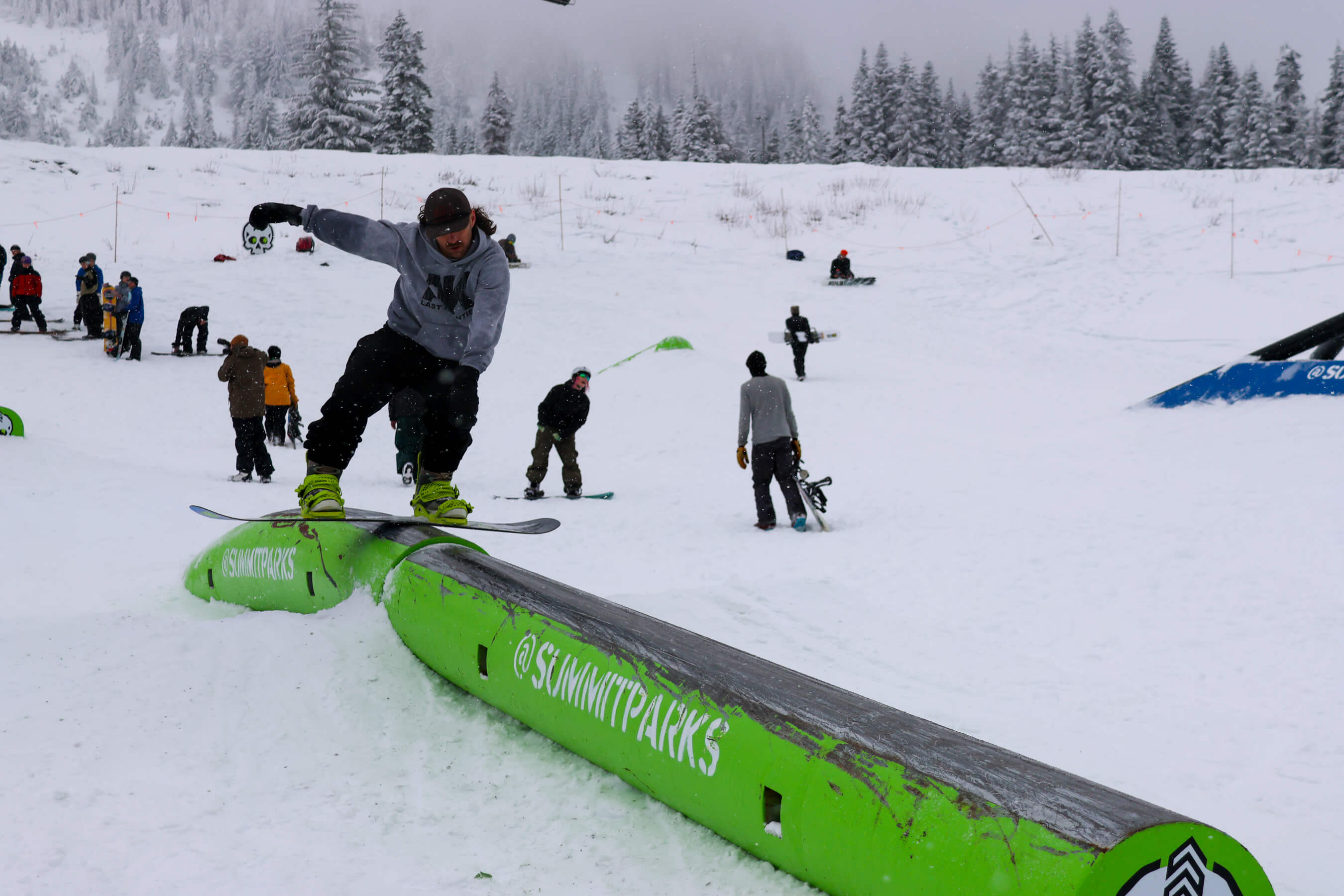 snowboarder in park with friends