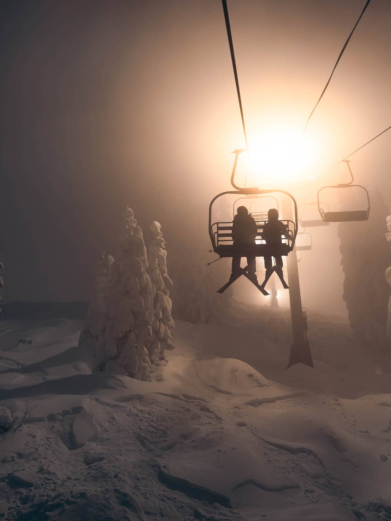 skier backlit
