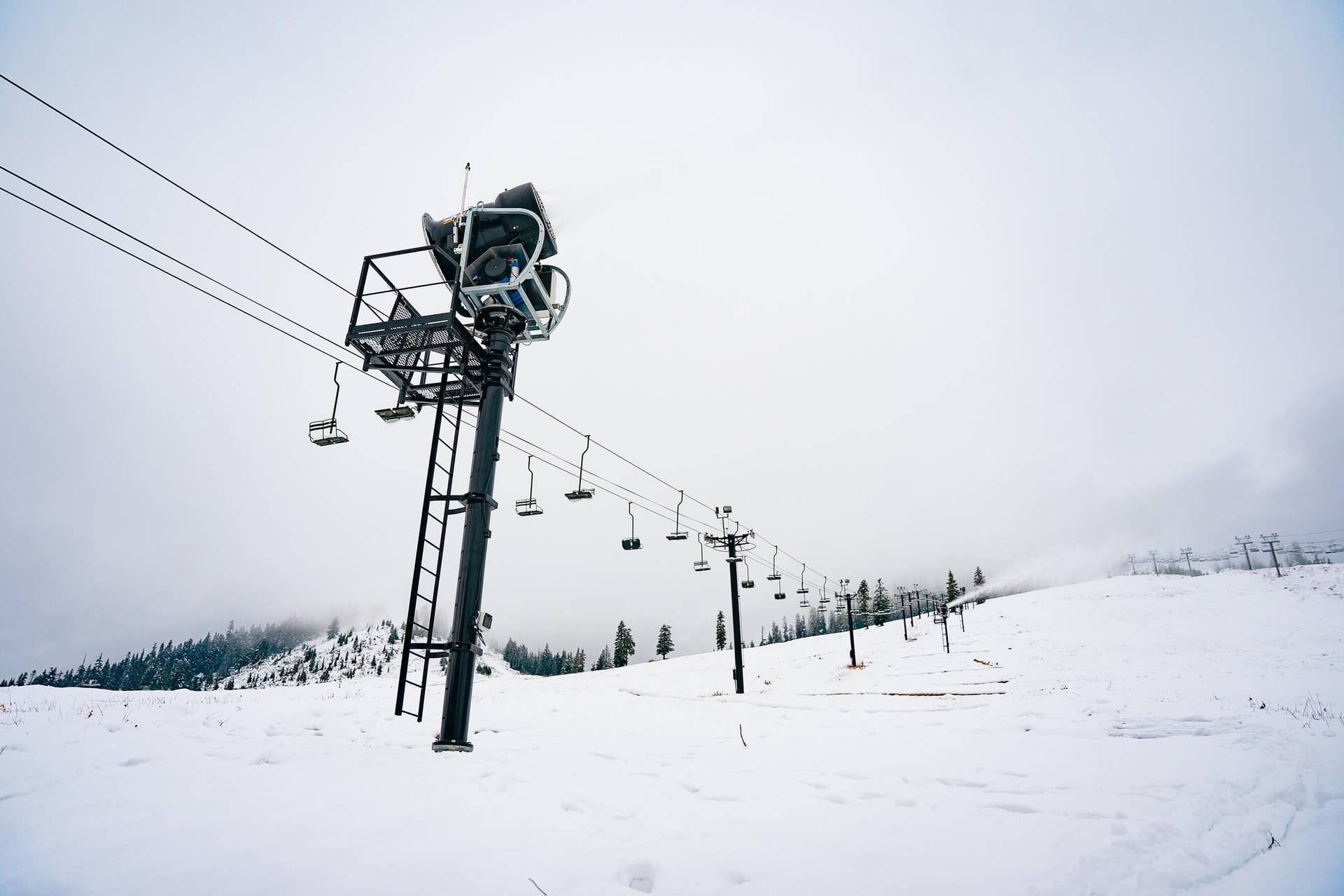 Wide view of snow gun at Summit West