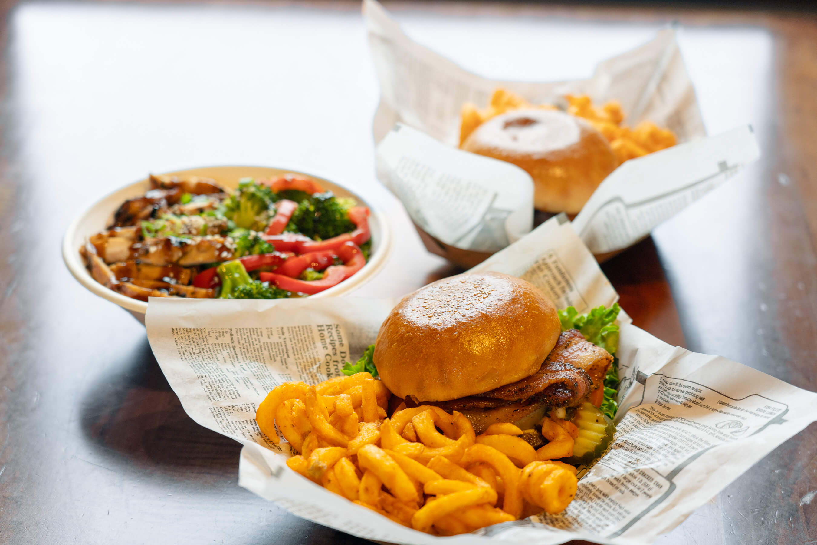 burger and teryaki bowl