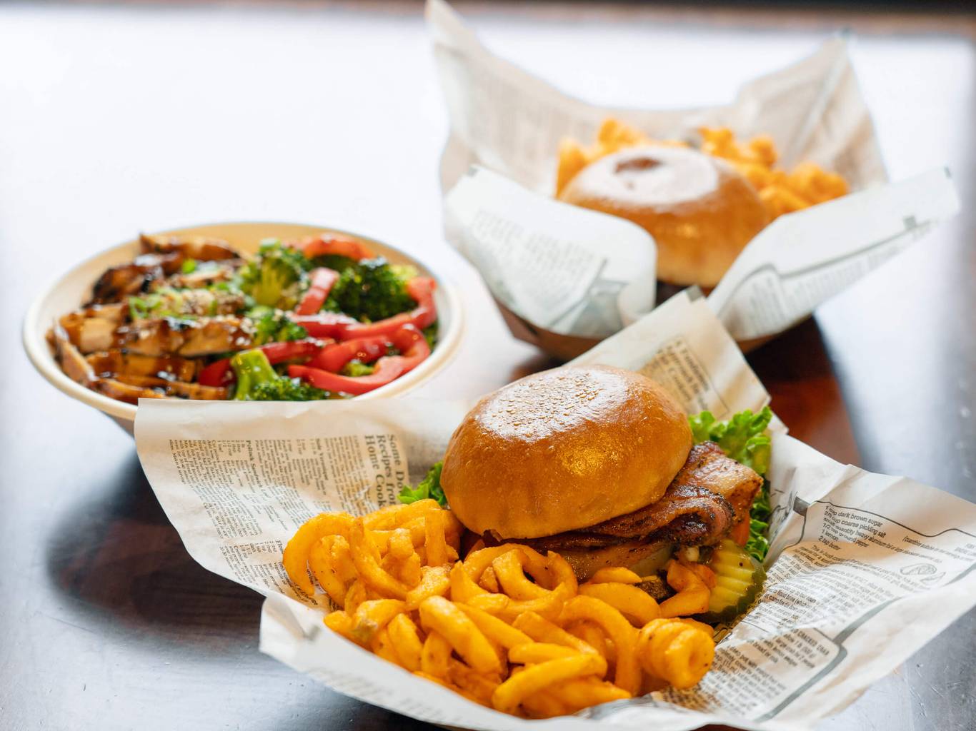 burger and teryaki bowl