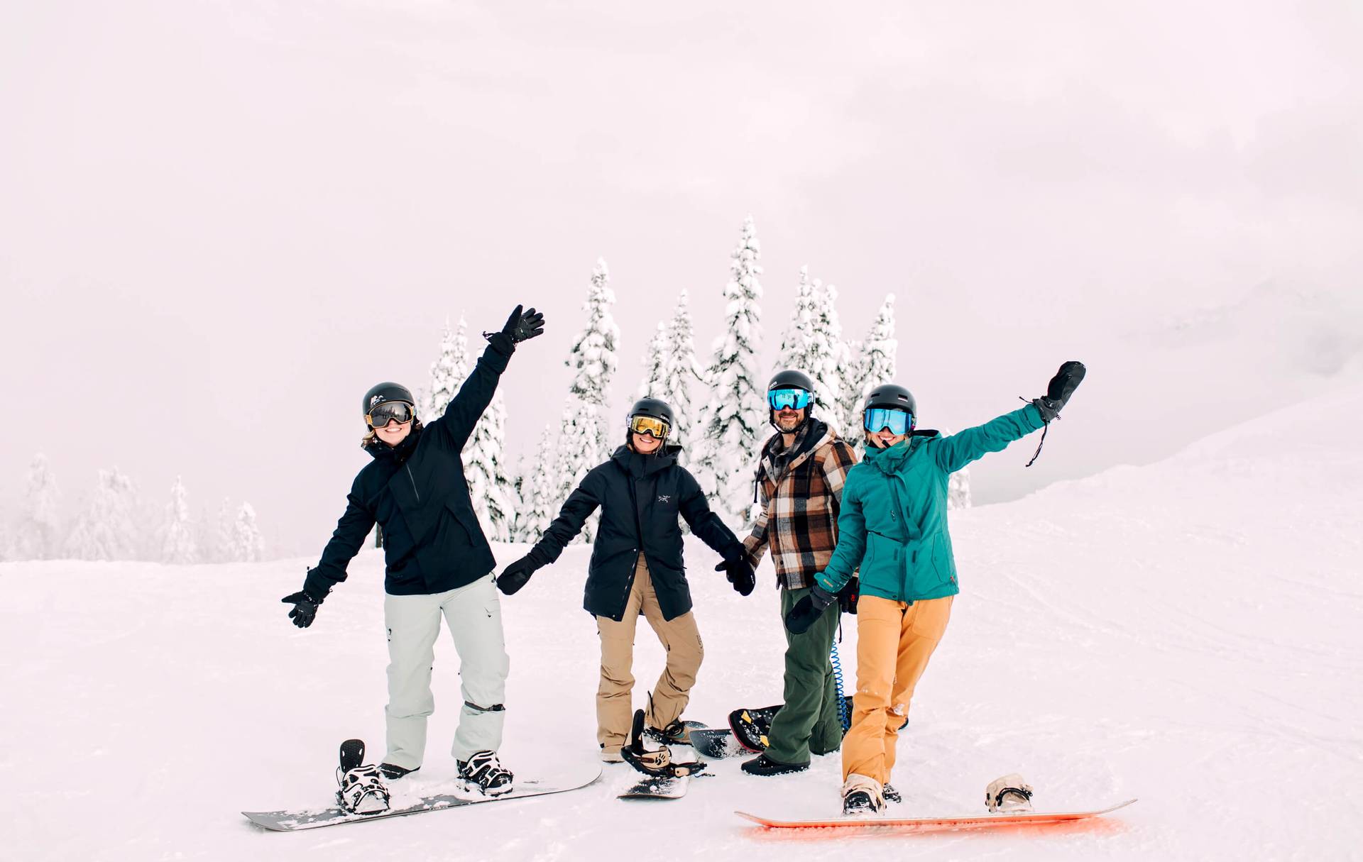 snowboarders smiling