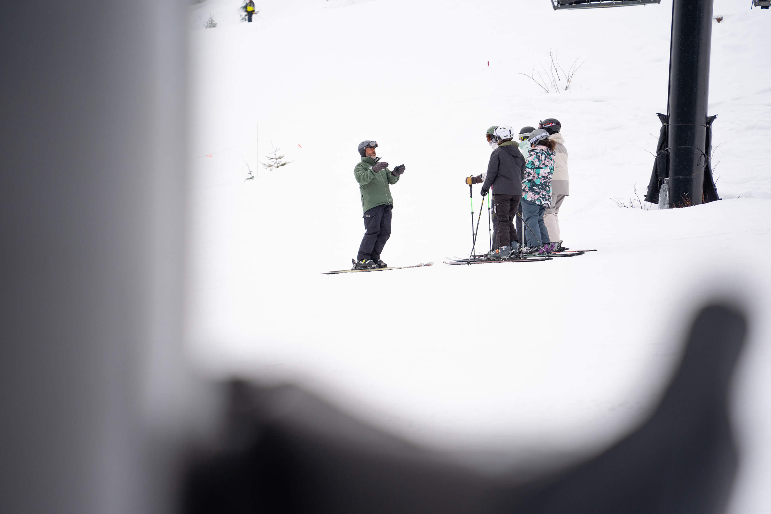 group of skiers in a ski lesson