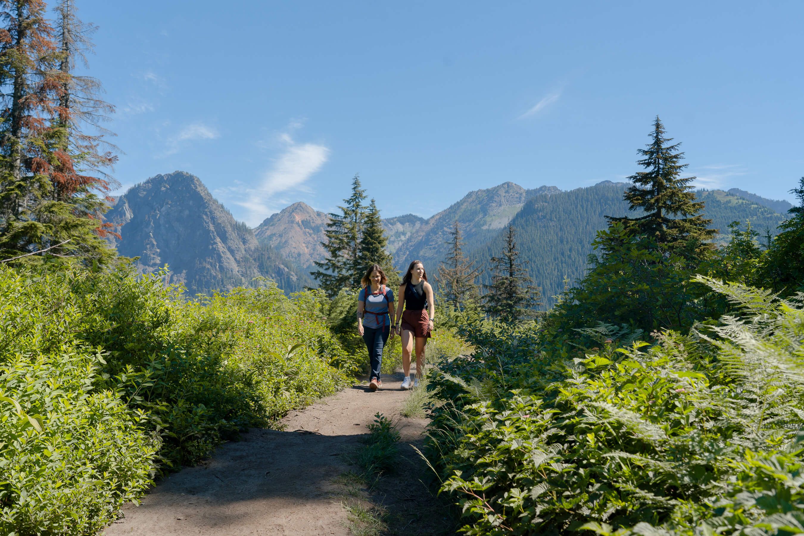 two women hiking