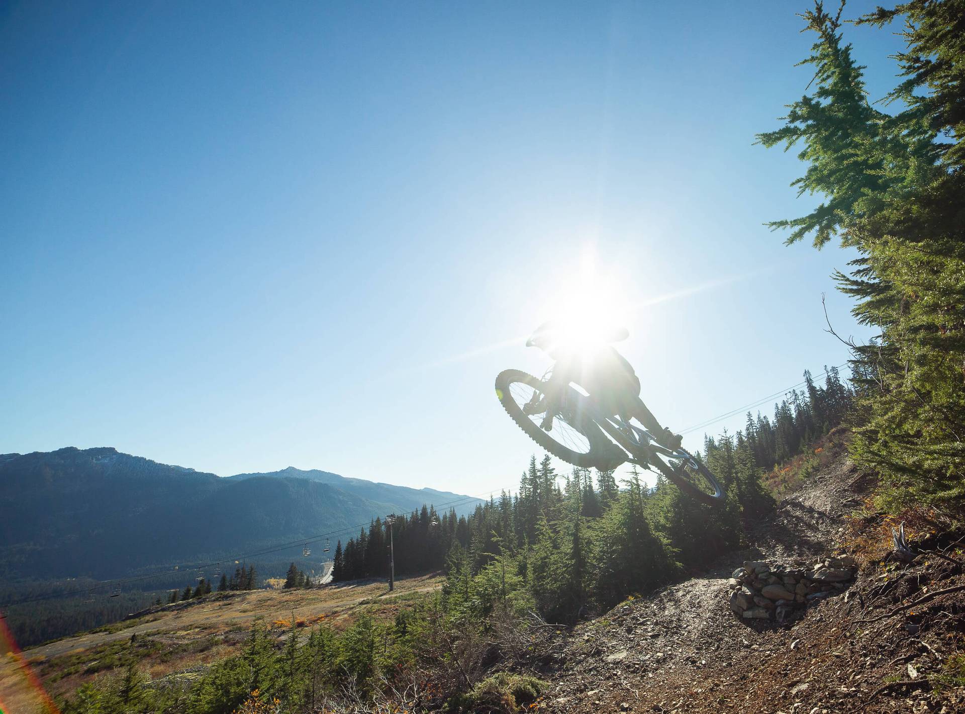 biker jumping in sunshine