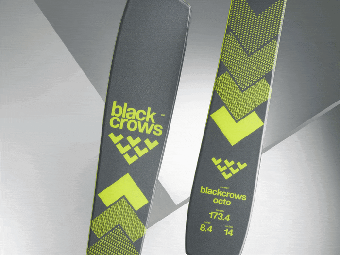 GIF flashes through different colors of Black Crows skis