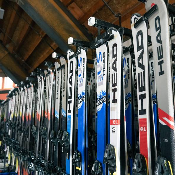 rental skis on racks