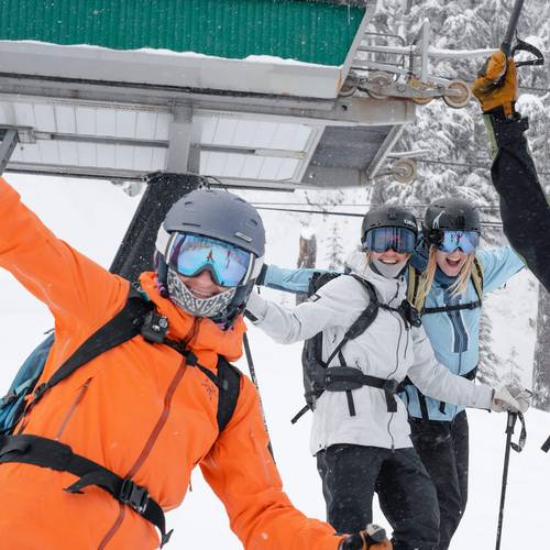 young skiers stoked