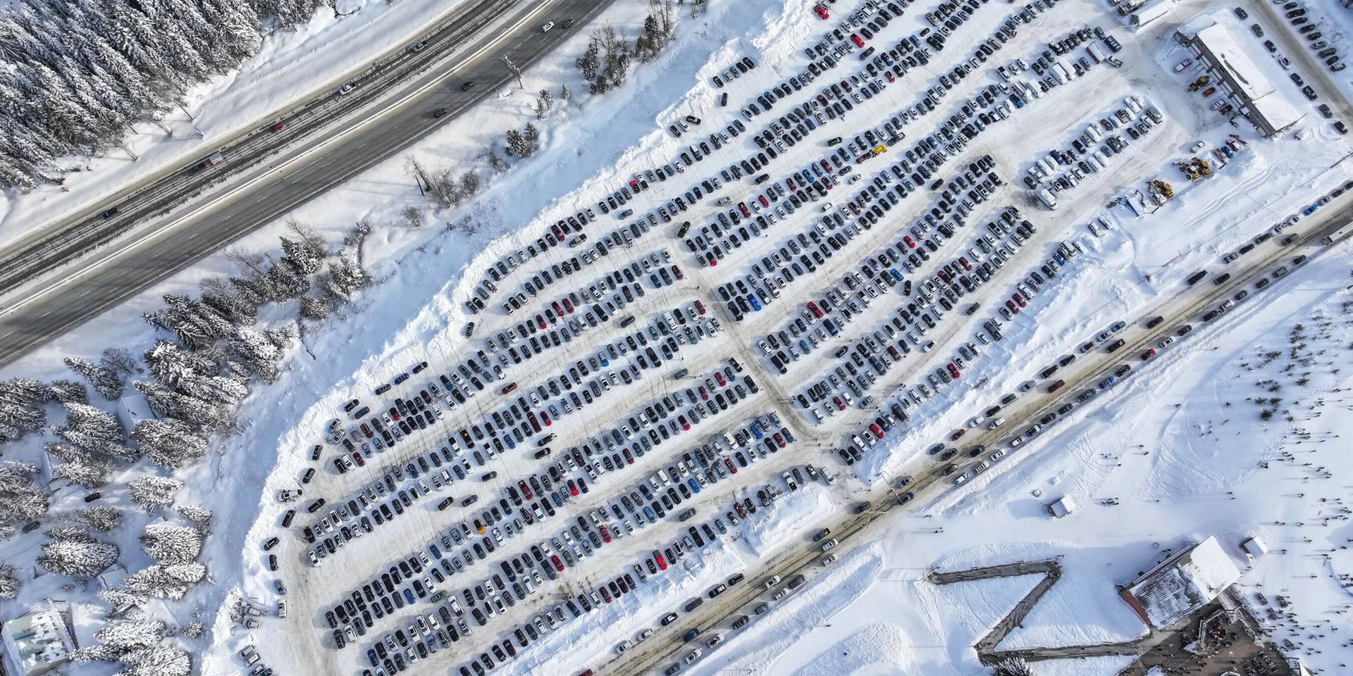 drone shot of parking lot