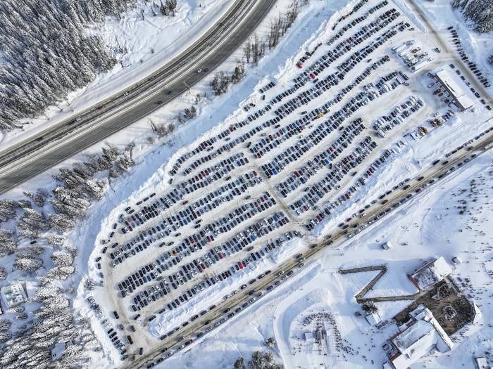 drone image of summit central in winter & parking lot