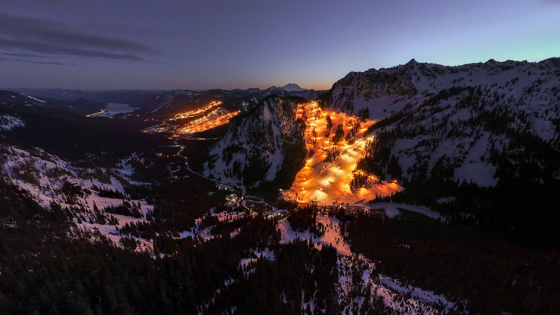 night drone image of alpental and all summit