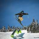 skier hitting a jib feature