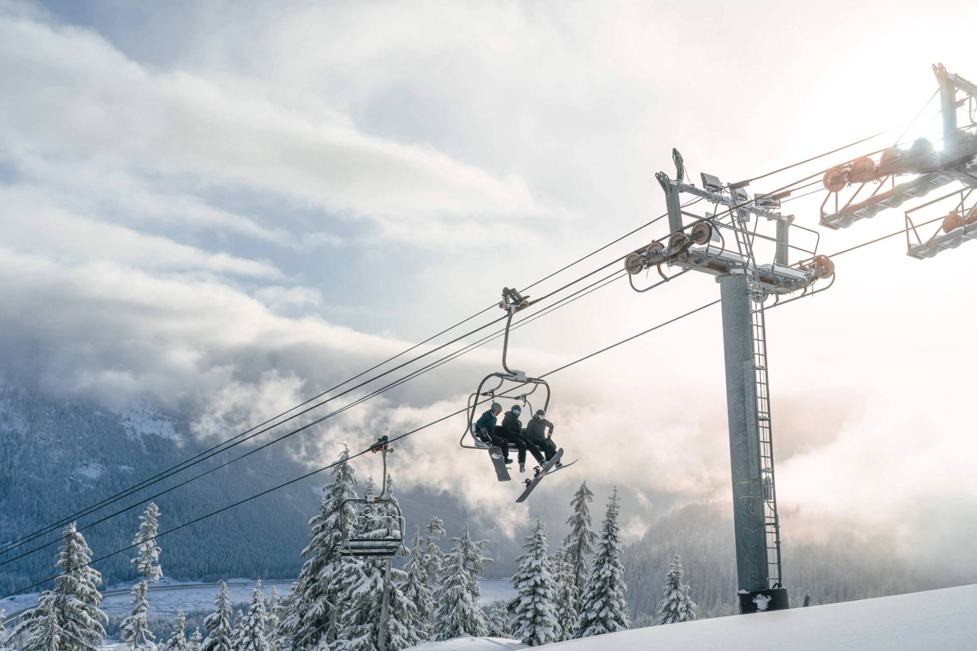 snowboarders on chairlift