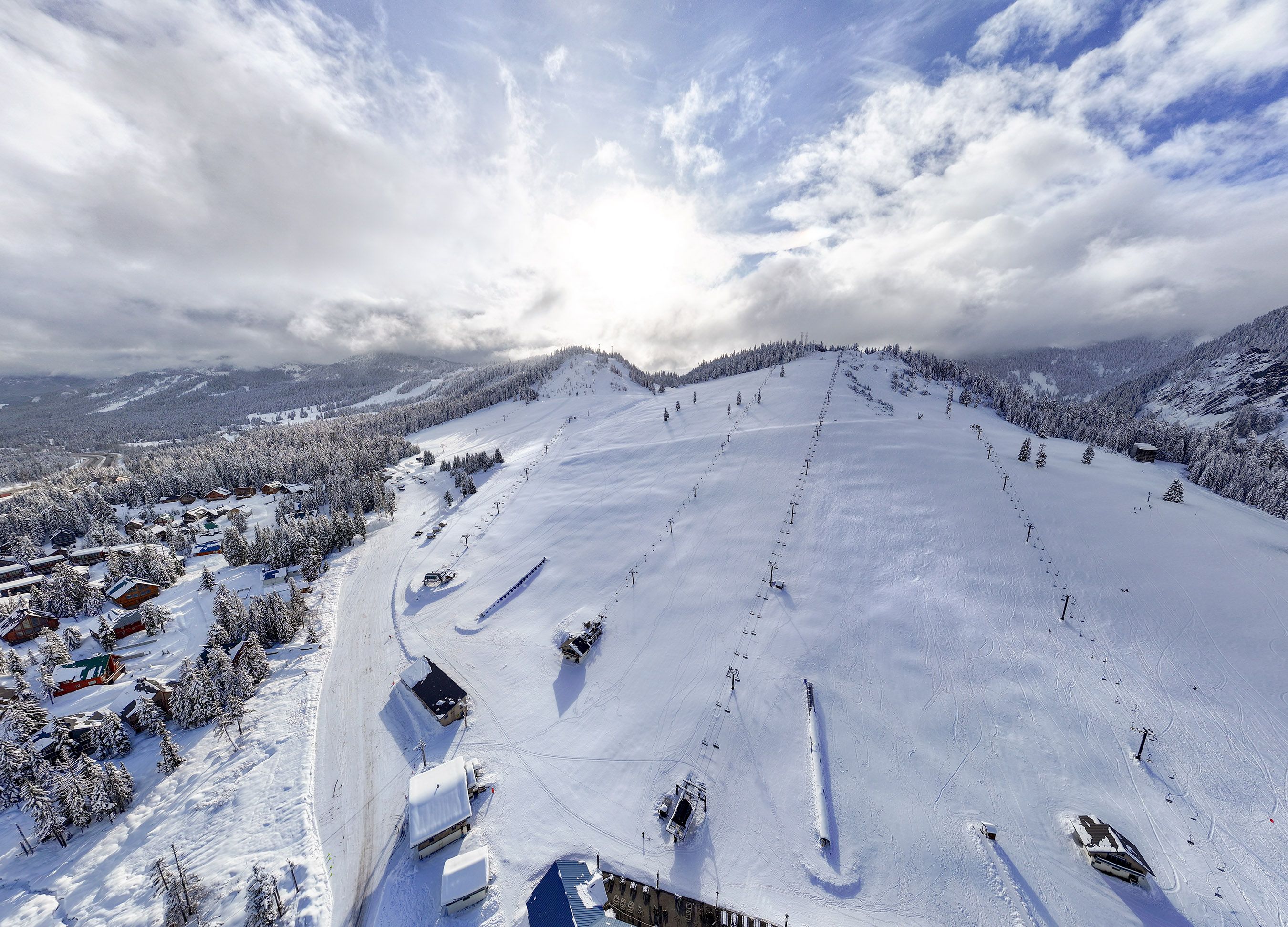 A beautiful view of Summit West in the winter taken from a drone