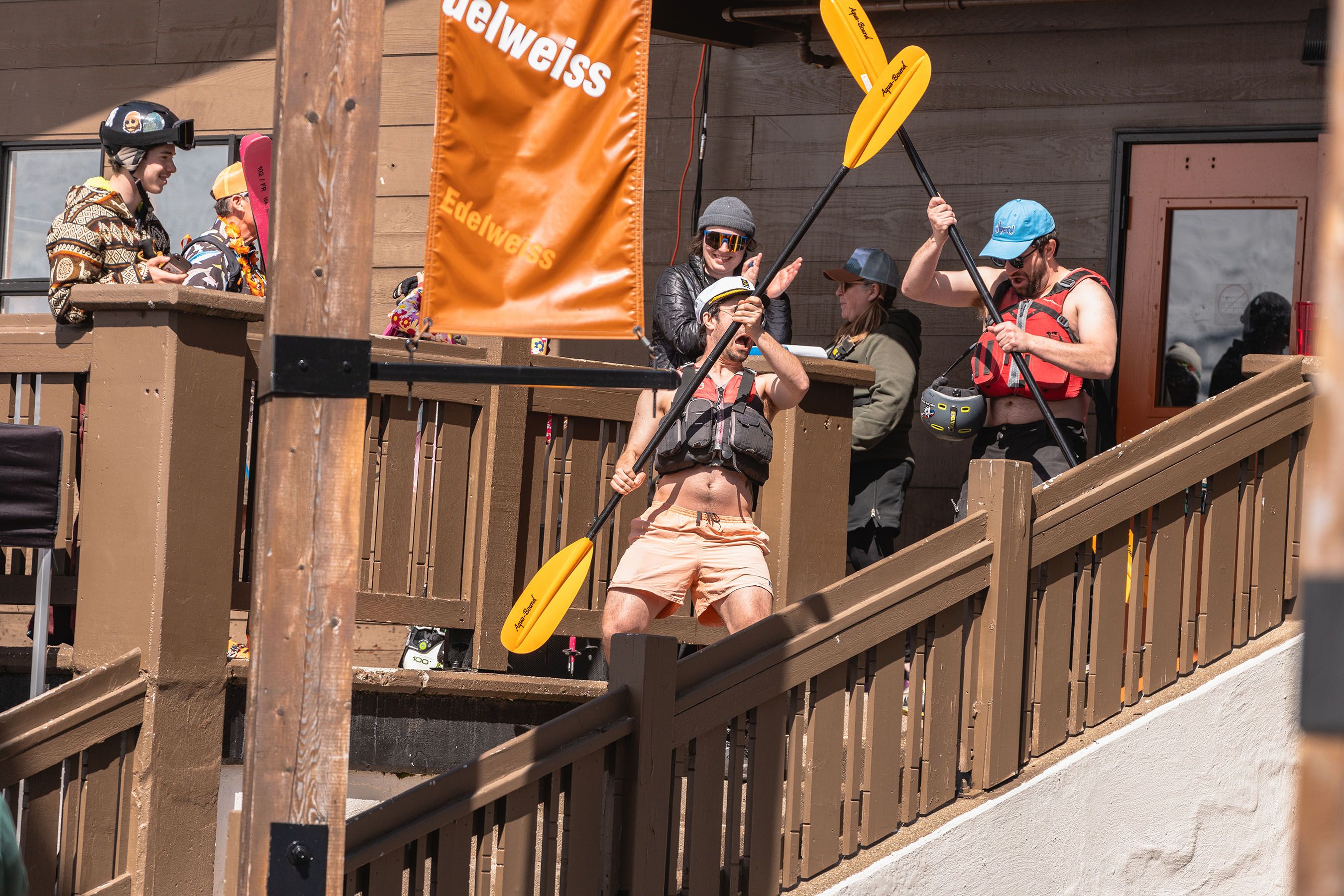 Guys pretending to be kayakers at Alpental