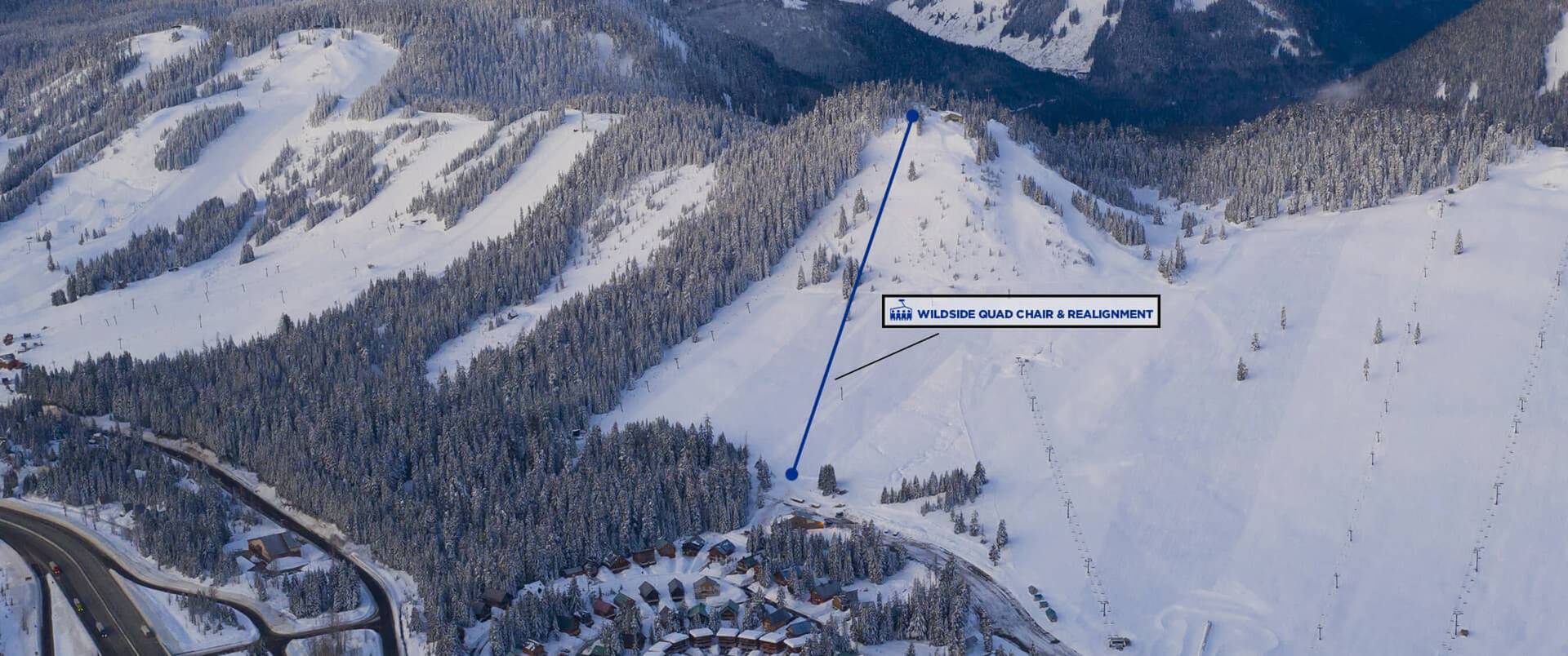 aerial image of new alignment of wildside chairlift