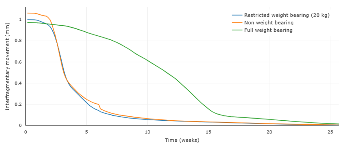 Effects of weight-bearing scenarios on bone healing can be revealed by OSORA simulations