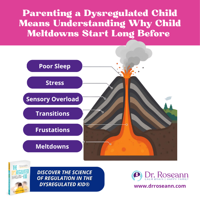 The Dysregulated Kid® book graphic: volcano-meltdown-triggers.