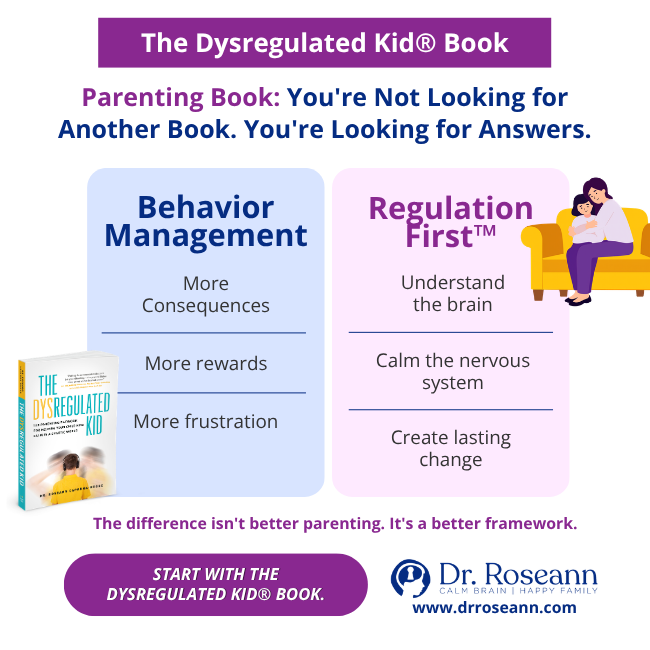 Comparison infographic showing Behavior Management and Regulation First™ parenting approaches from The Dysregulated Kid®.